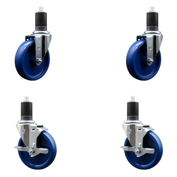 Service Caster 5'' Solid Poly Wheel Swivel 1-5/8'' Expanding Stem Caster Set 2 Brakes, 4PK SCC-EX20S514-SPUS-2-PLB-2-158 - main
